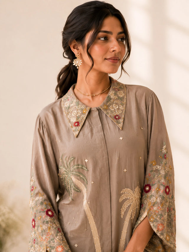 Beige Embroidered Kurta Palazzo Set | Elegant Festive Wear