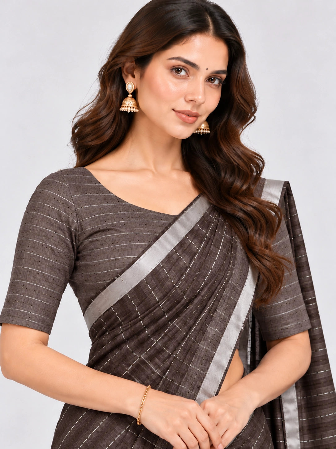 Striped Woven Saree with Metallic Border & Tassel Pallu | Elegant Ethnic Saree
