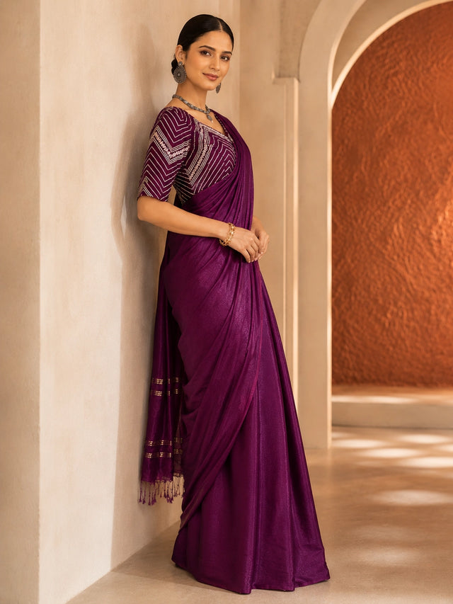 Elegant Purple Silk Saree with Designer Blouse | Premium Party Wear Saree