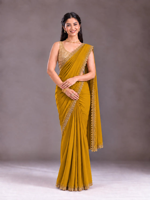 Elegant Mustard Saree with Delicate Embroidered Border