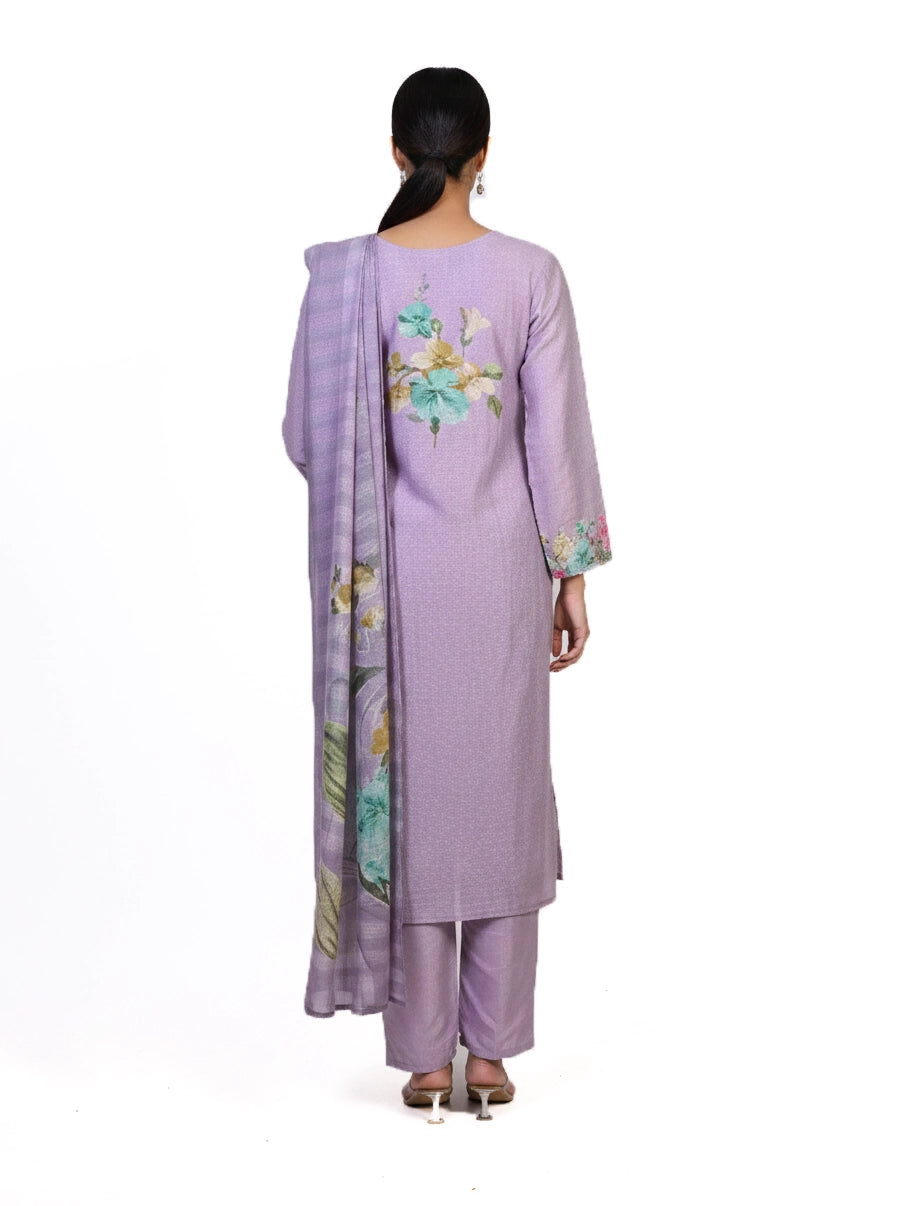 Lavender Purple Floral Printed Kurti Set with Dupatta for Women – Elegant Ethnic Wear