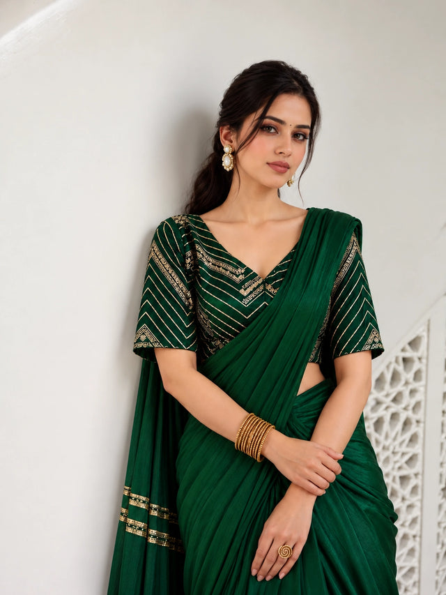 Elegant Green Silk Saree with Designer Blouse | Premium Party Wear Saree
