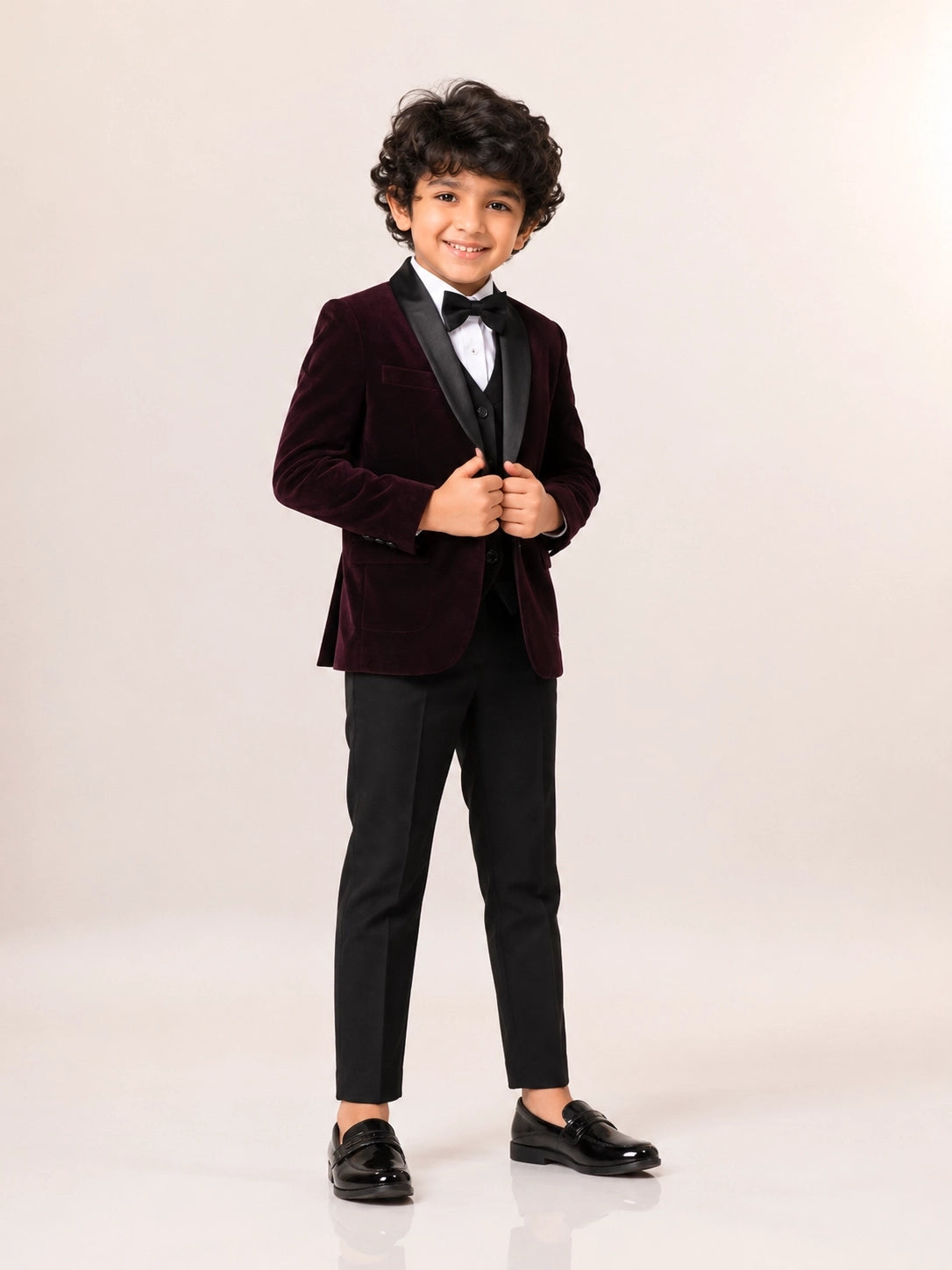 Boys Dark Purple Embroidered Waistcoat Suit