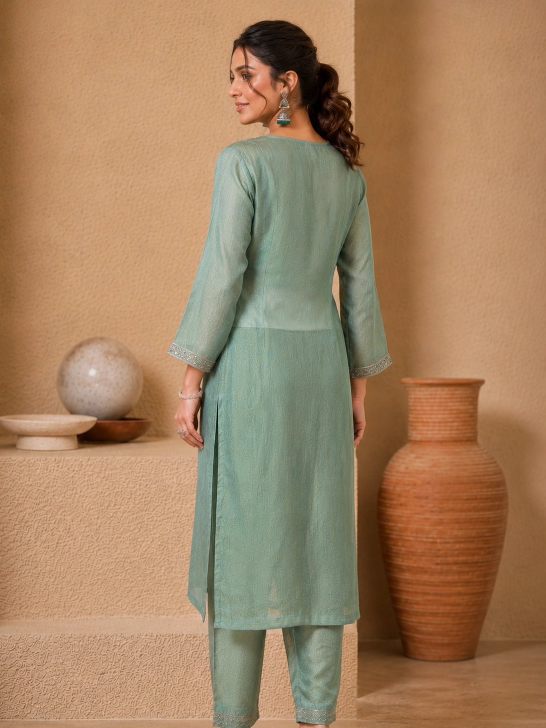 Elegant Green Embroidered Sharara