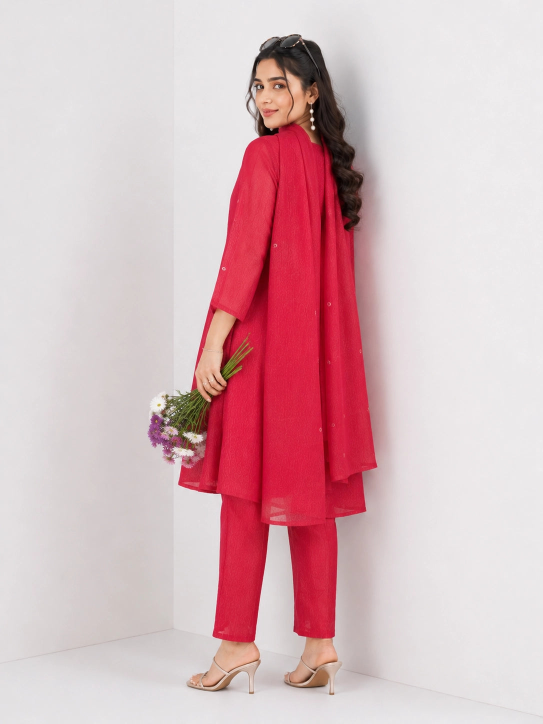 Elegant Rani Red Sharara with Geometric Print
