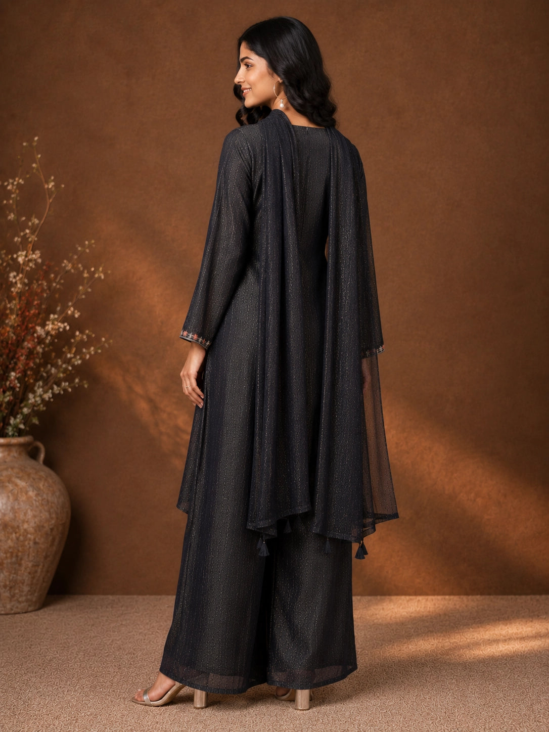 Elegant Fawn Sparkling Embroidered Sharara