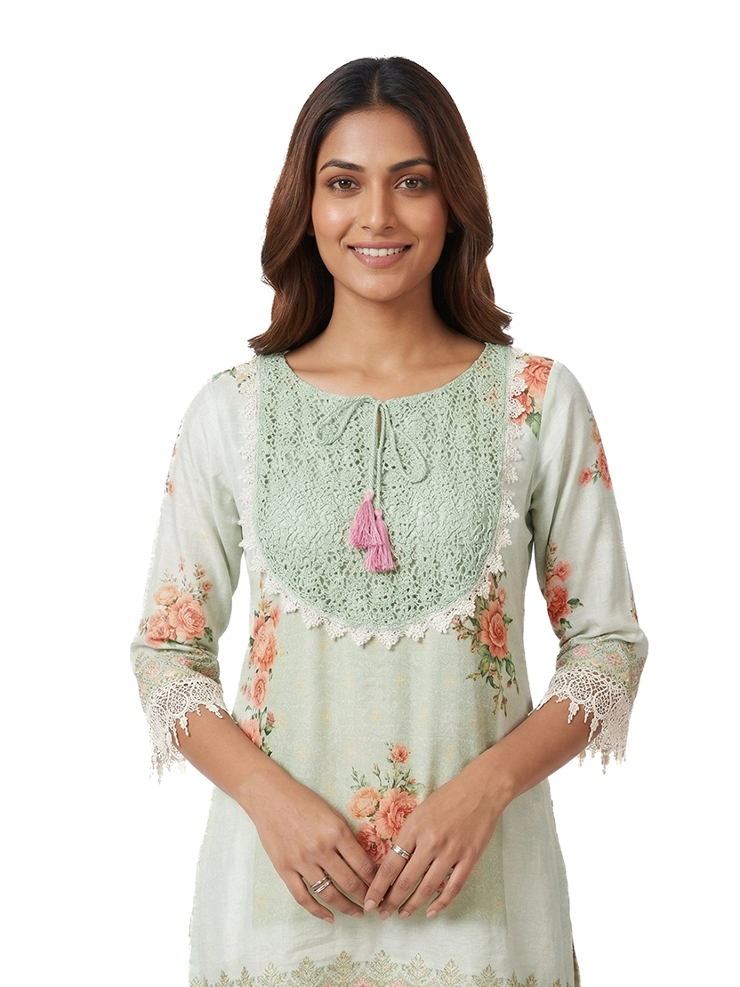 Green Muslin Co Ord Set for Women