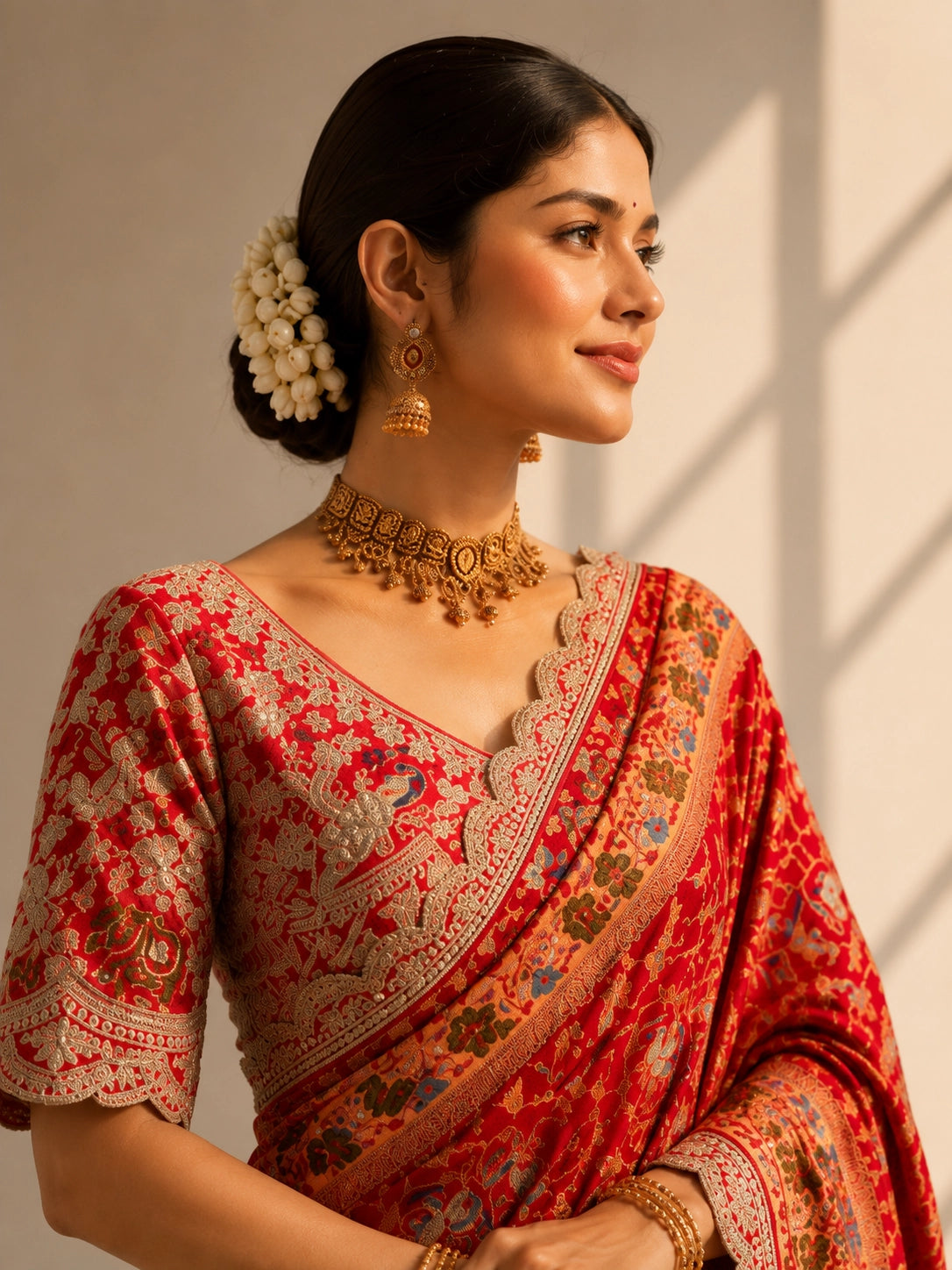 Red Floral Printed Designer Saree | Wedding & Festive Wear Saree