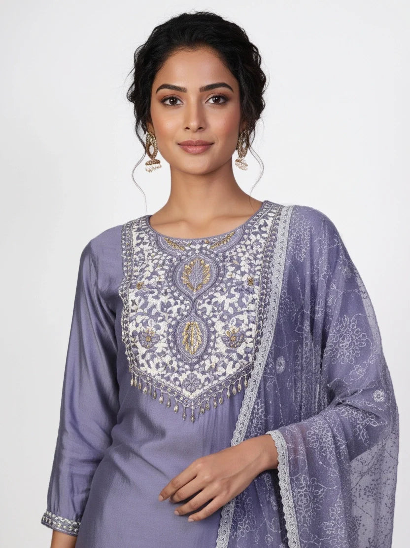Cream kurti with dupatta