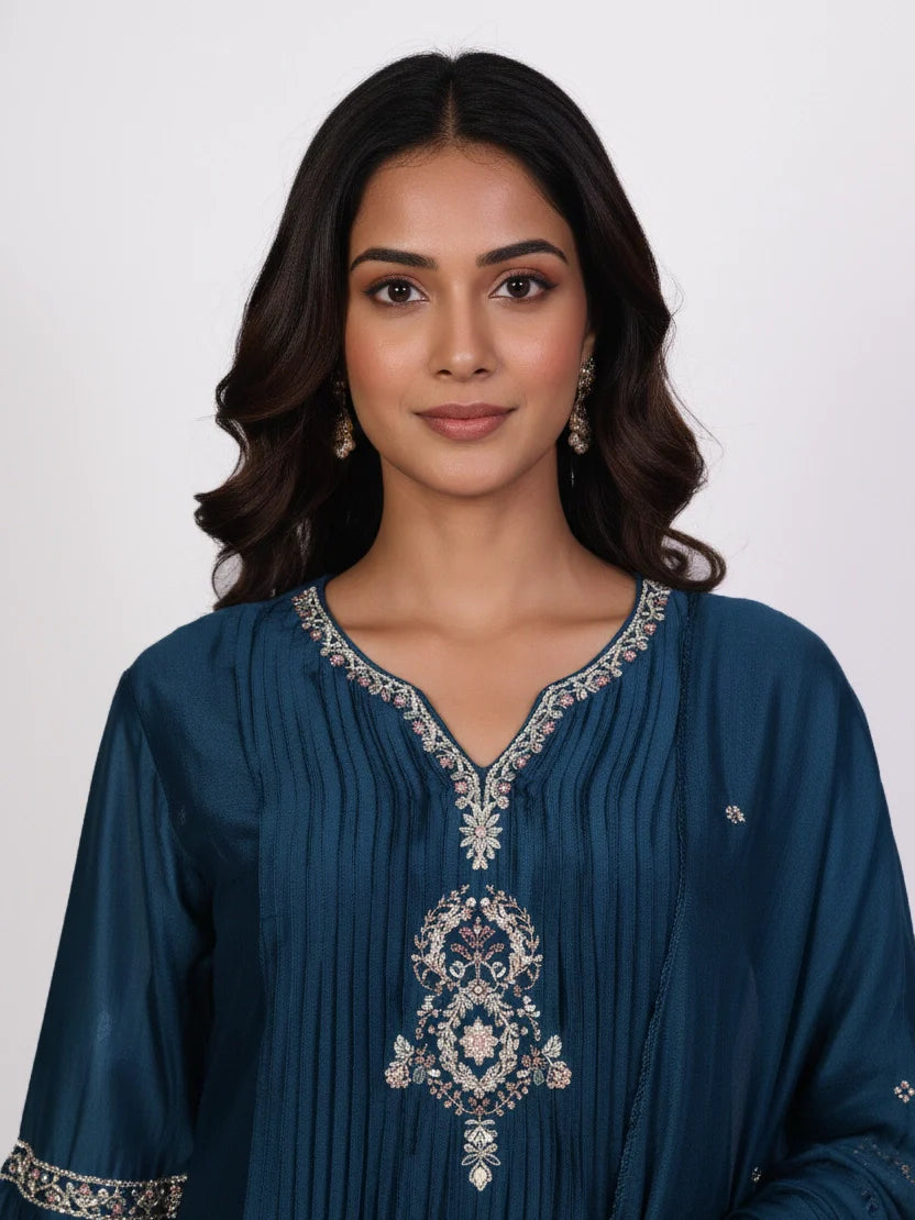 Lavender embroidered kurti set with dupatta