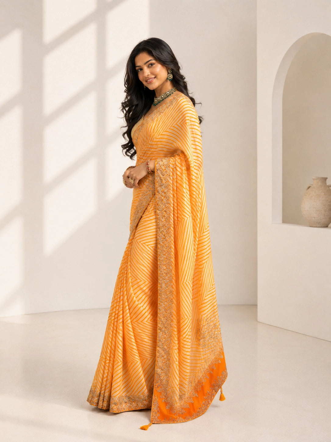 Orange Embroidered Designer Saree for Women with Elegant Border Work