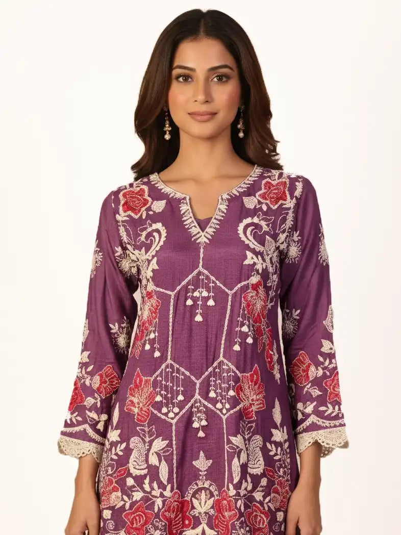 Olive green floral kurti set