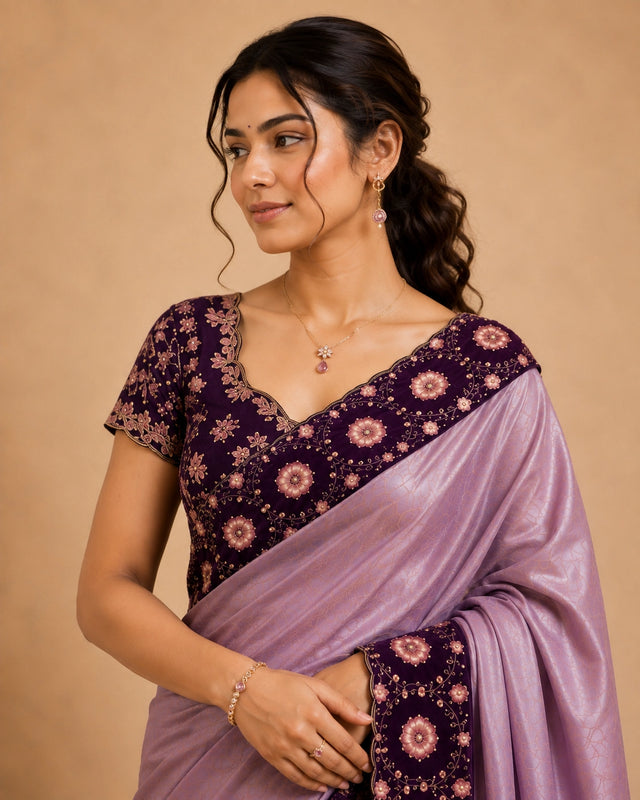 Exquisite Wine  Embroidered Saree