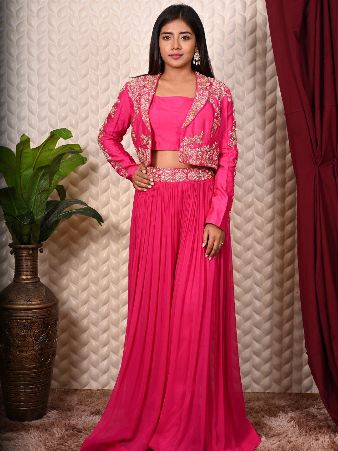 Rani Indo-western set with Thread Work