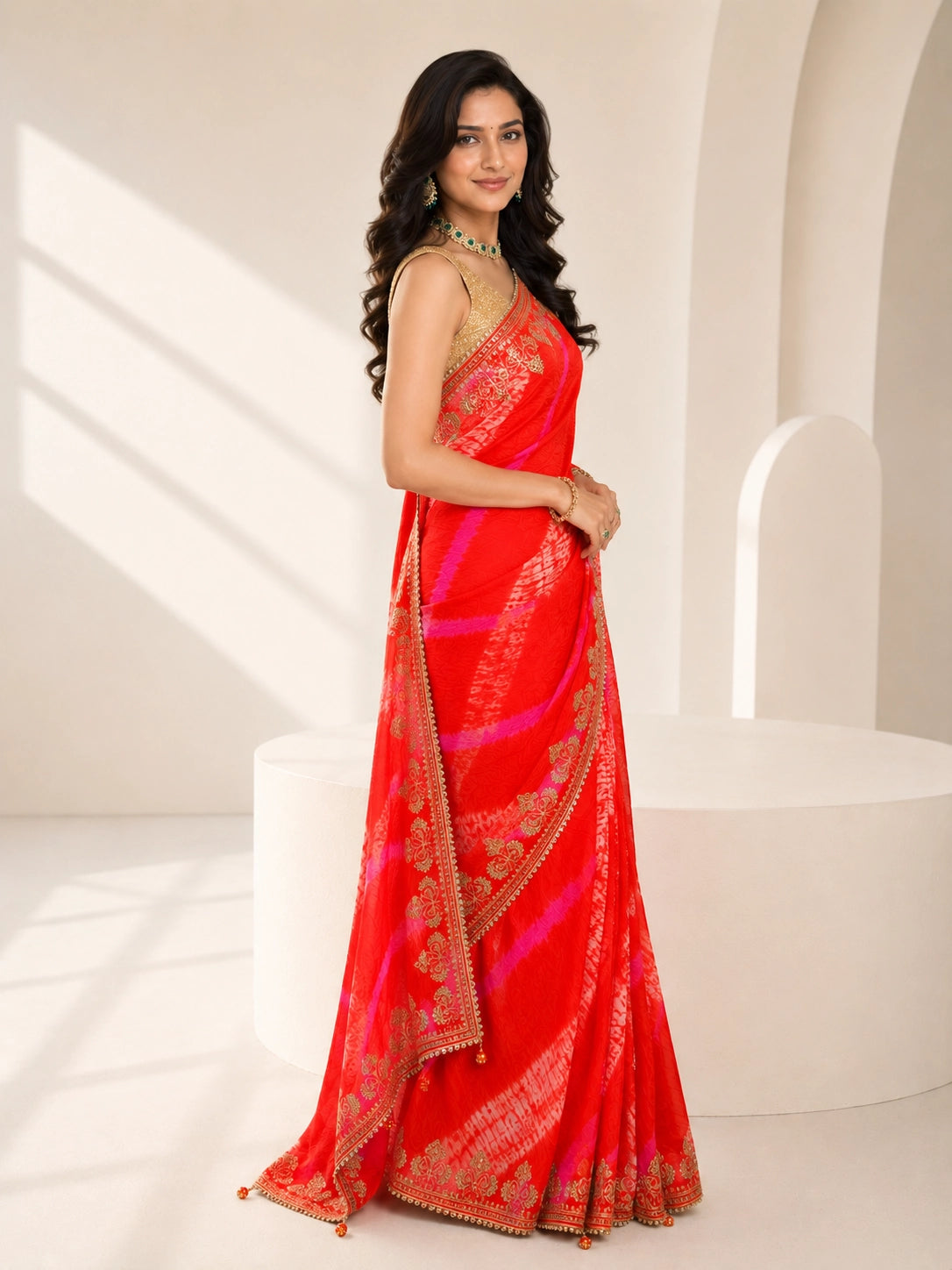 Orange Silk Saree with Embroidered Border | Festive & Wedding Wear