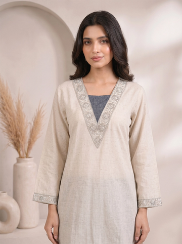 Cream and Blue Printed Co Ord Set for Women