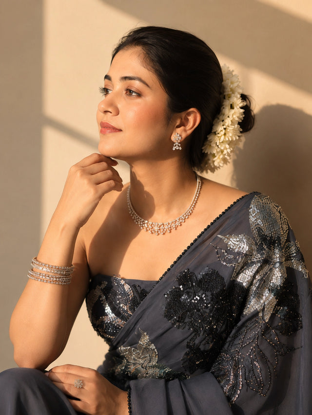 Grey Embroidered Designer Saree for Wedding & Party Wear