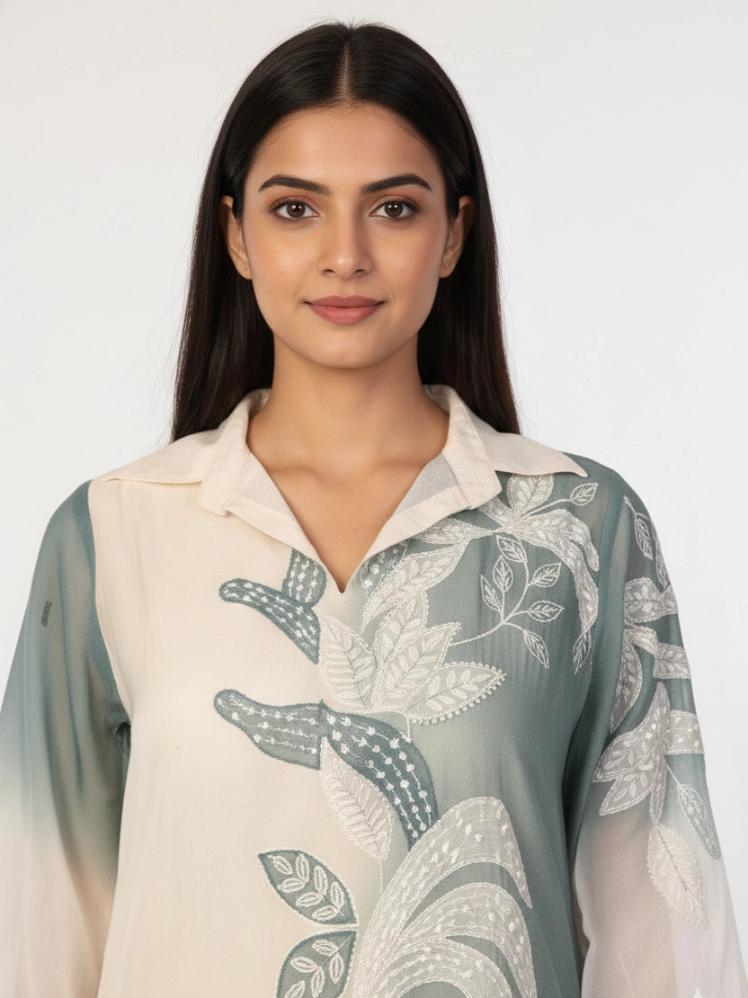 Mustard pink printed kurti set