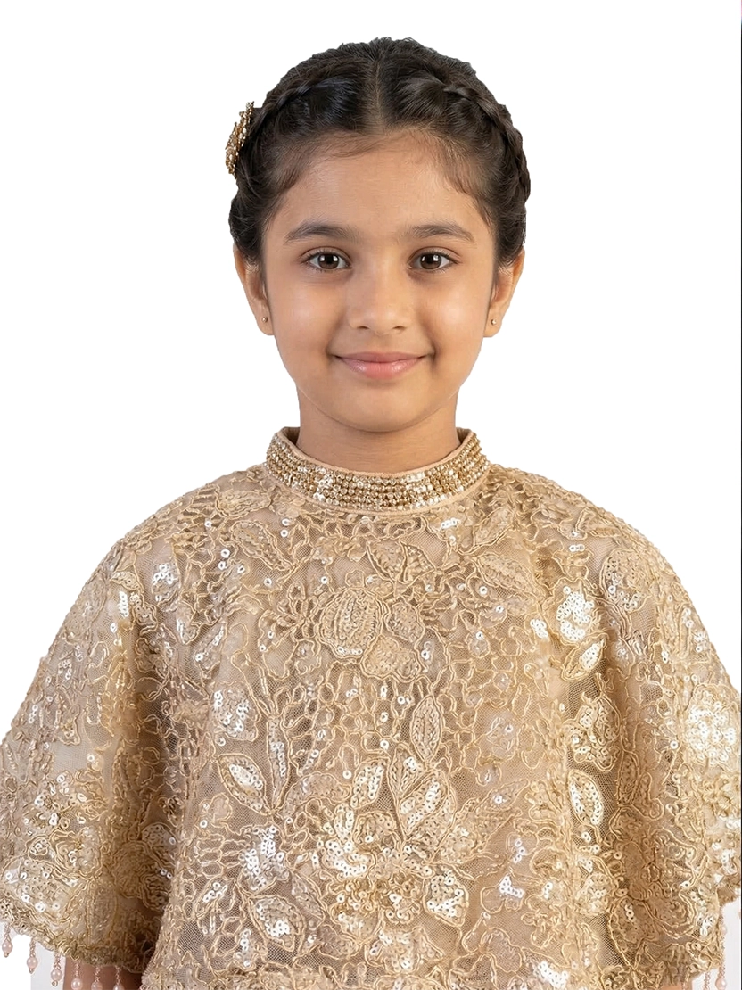 Fawn Embellished Co-Ord Set for Girls – Organza Base Festive Party Wear Outfit