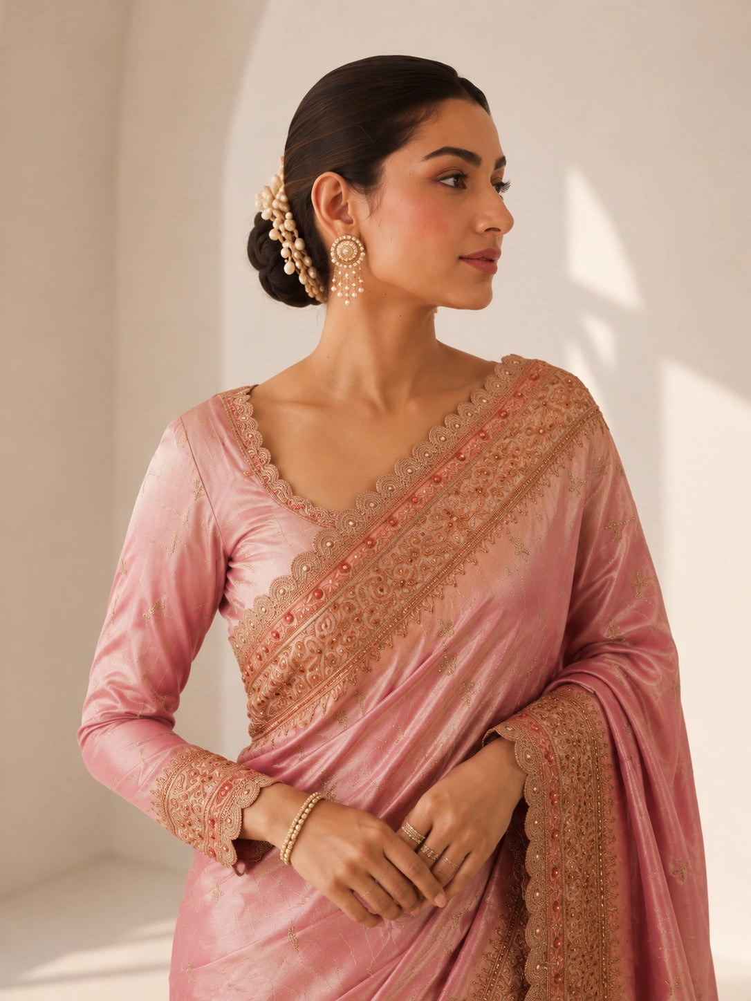 Designer Silk Saree with Embroidered Border | Wedding Wear