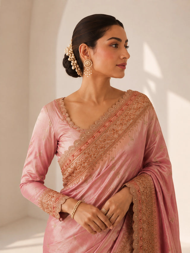 Designer Silk Saree with Embroidered Border | Wedding Wear