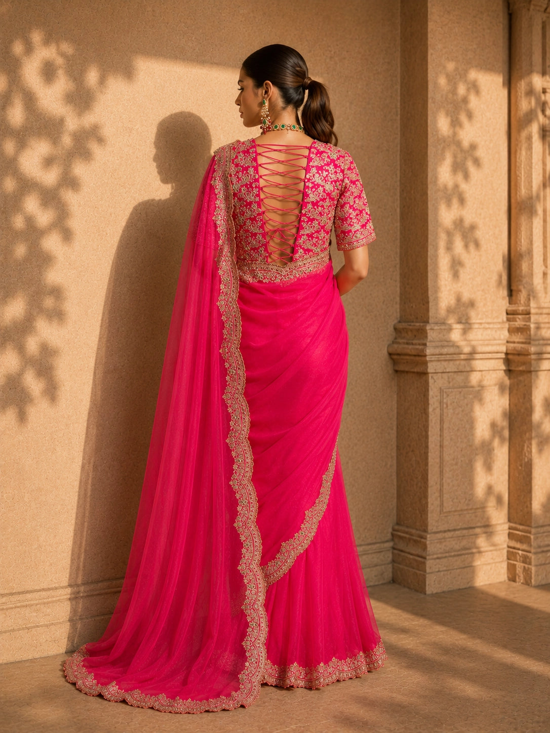 Orange Embroidered Designer Organza Saree with Unstitched Blouse for Women
