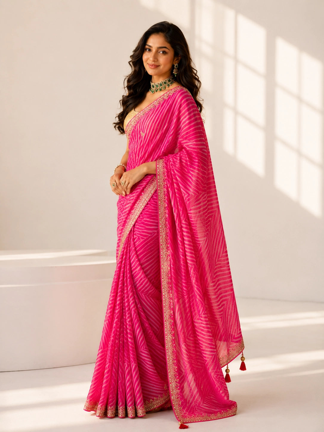 Rani Color Designer Silk Saree with Embroidered Border