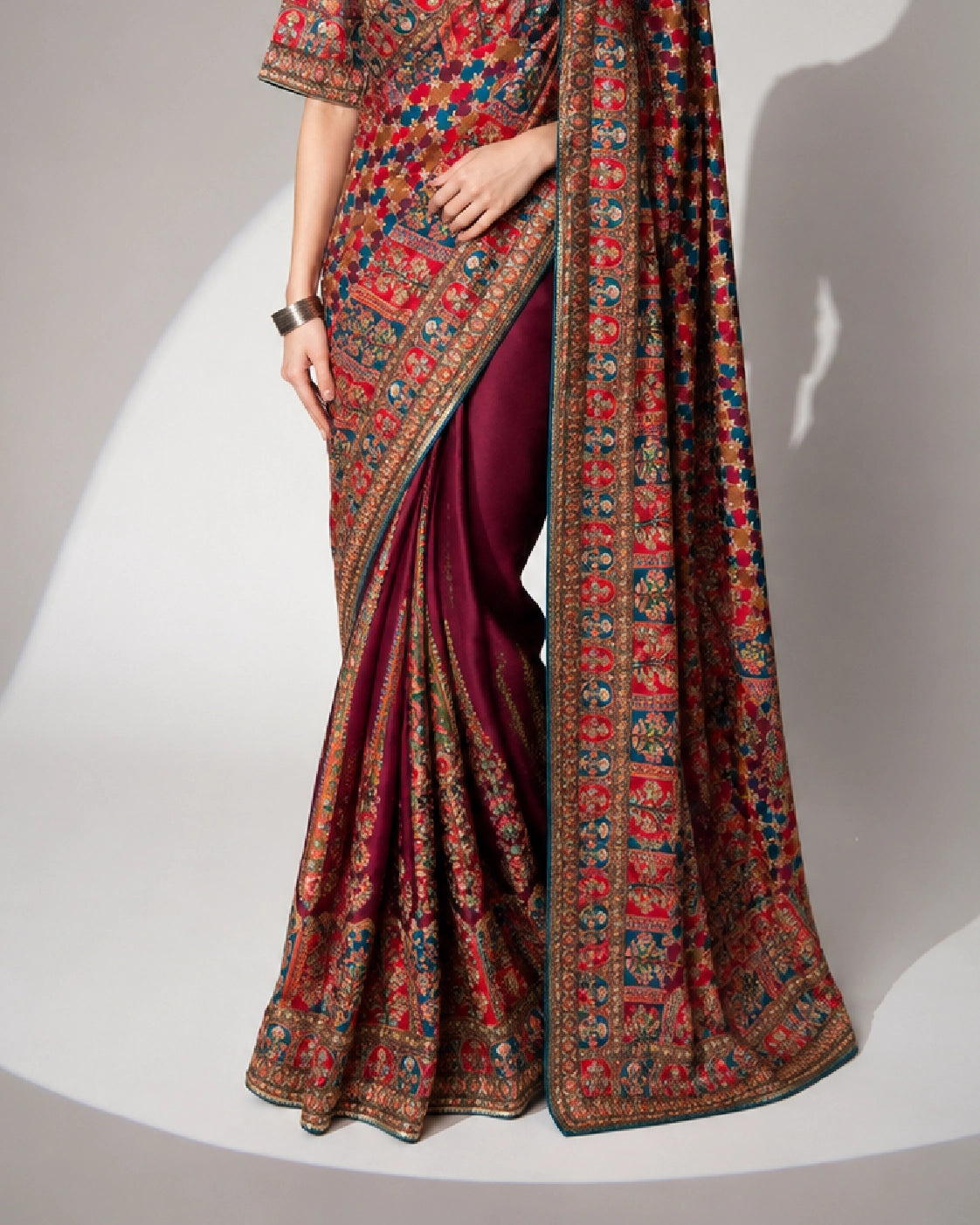Elegant Purple Printed Silk Saree with Intricate Border | Festive & Wedding Wear