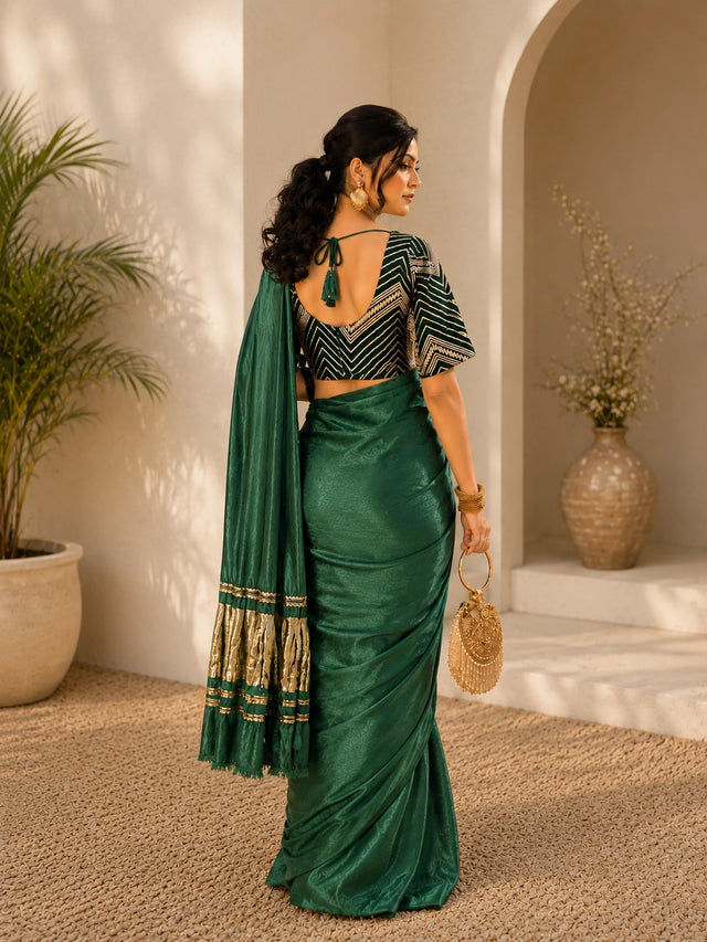 Elegant Green Silk Saree with Designer Blouse | Premium Party Wear Saree