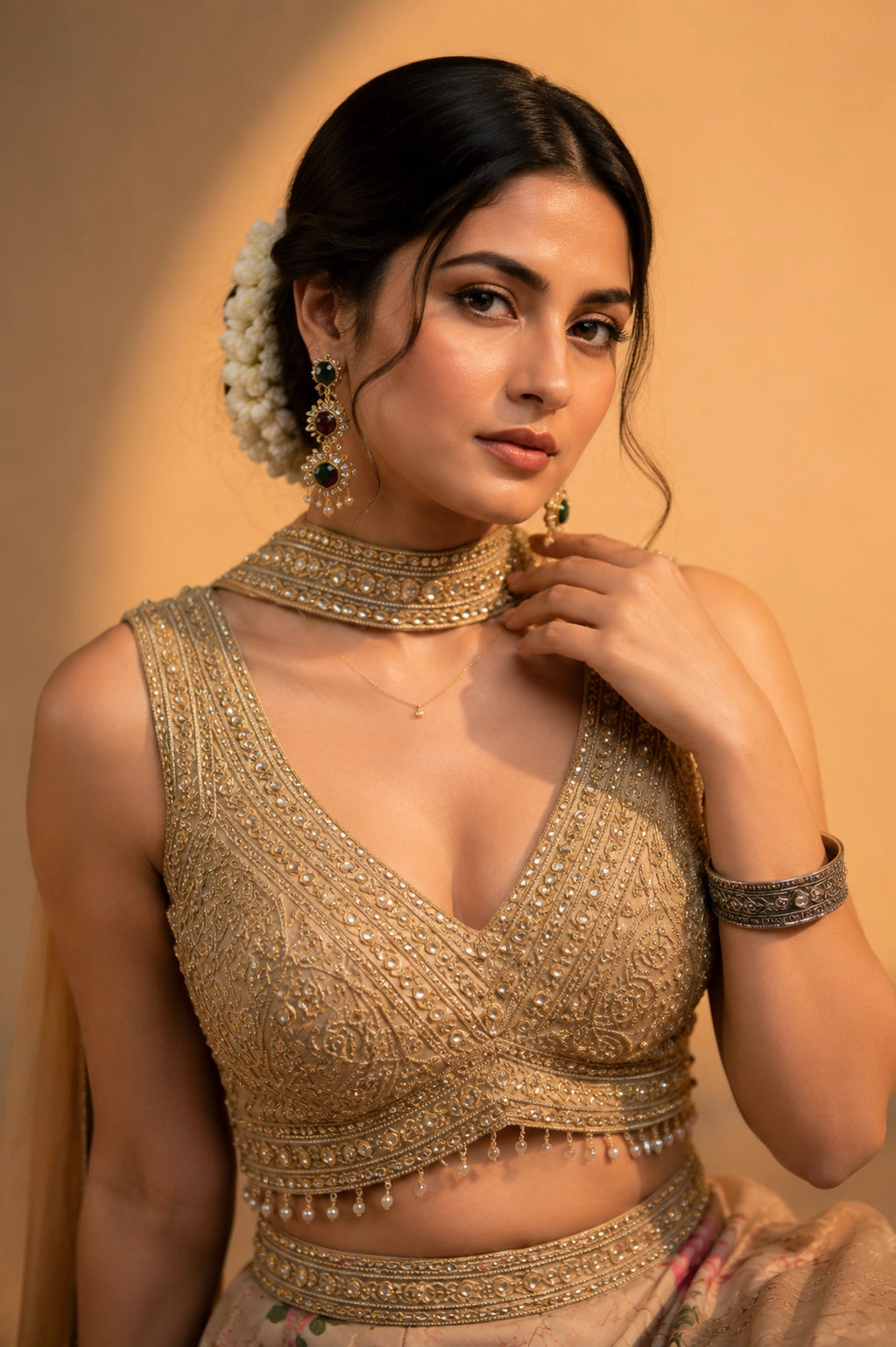 Elegant Beige Floral Designer Sharara Set with Embroidered Blouse