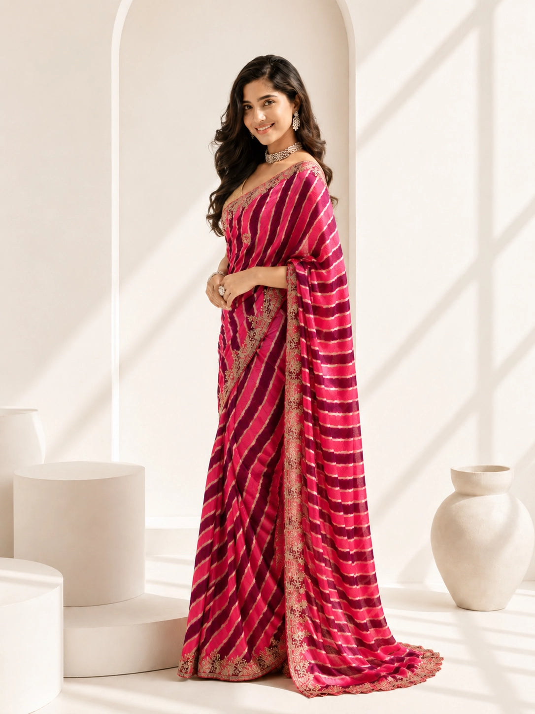 Rani Color Silk Saree with Embroidered Border | Festive & Wedding Wear