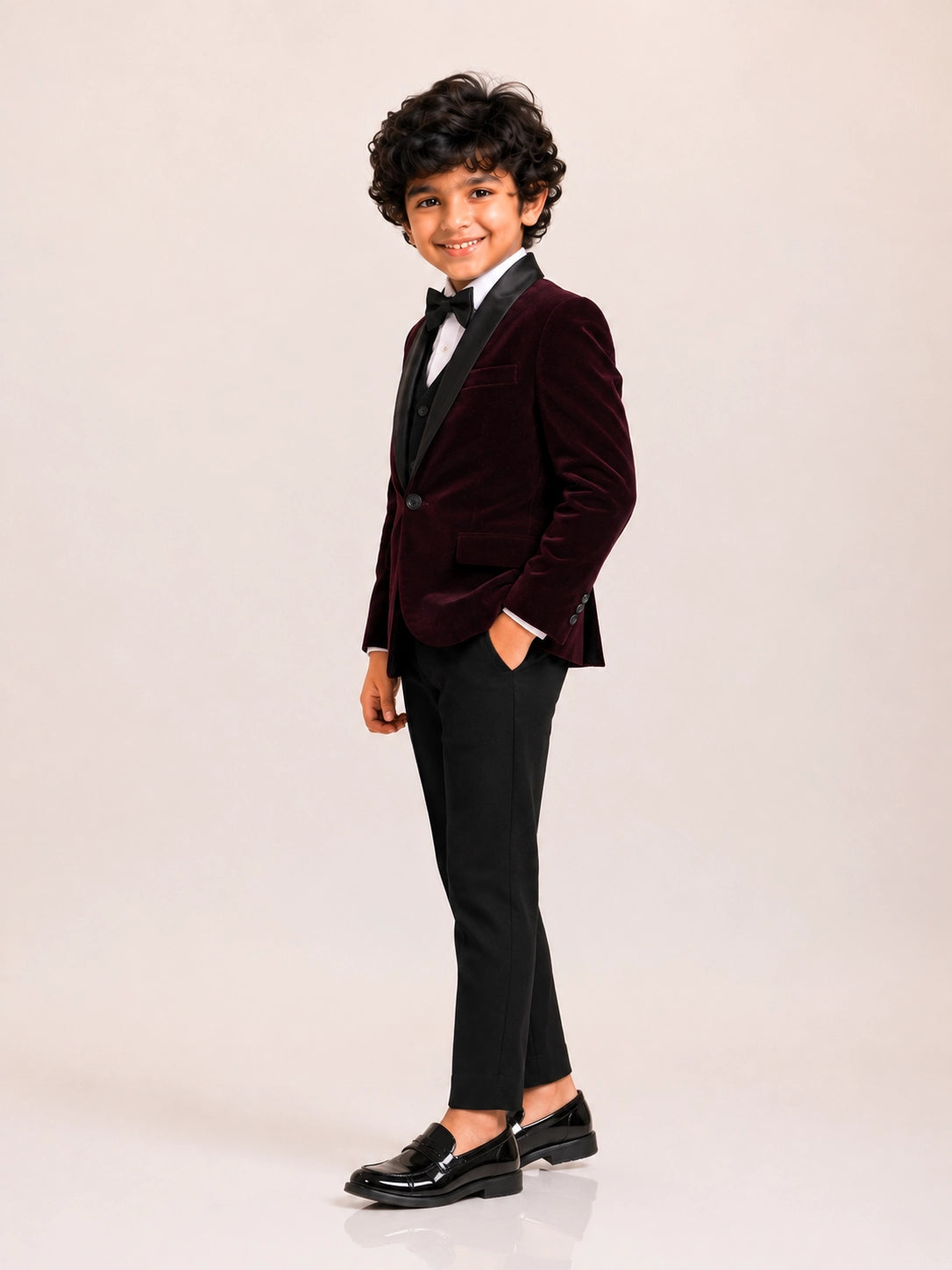 Boys Dark Purple Embroidered Waistcoat Suit