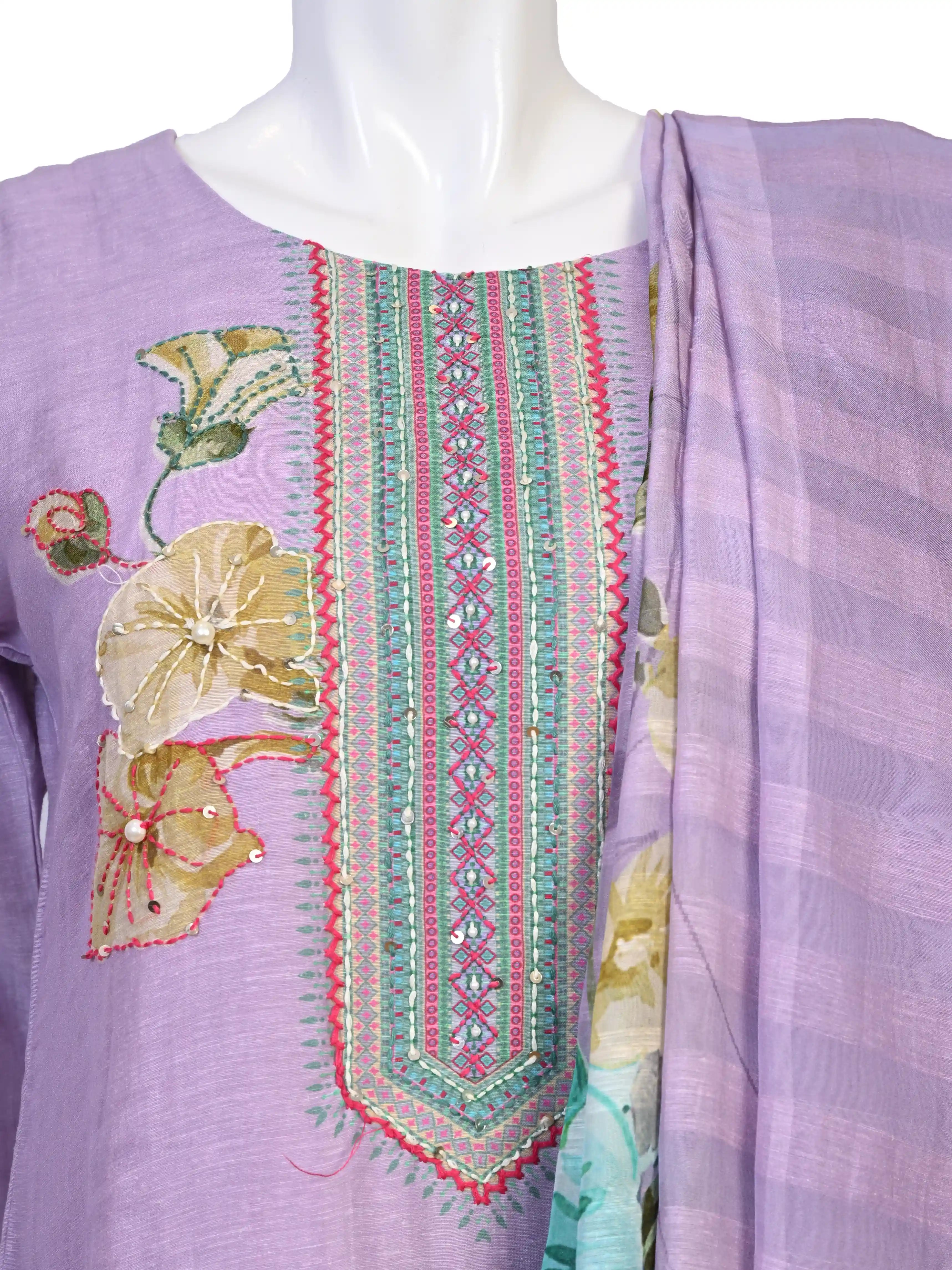 Lavender Purple Floral Printed Kurti Set with Dupatta for Women – Elegant Ethnic Wear