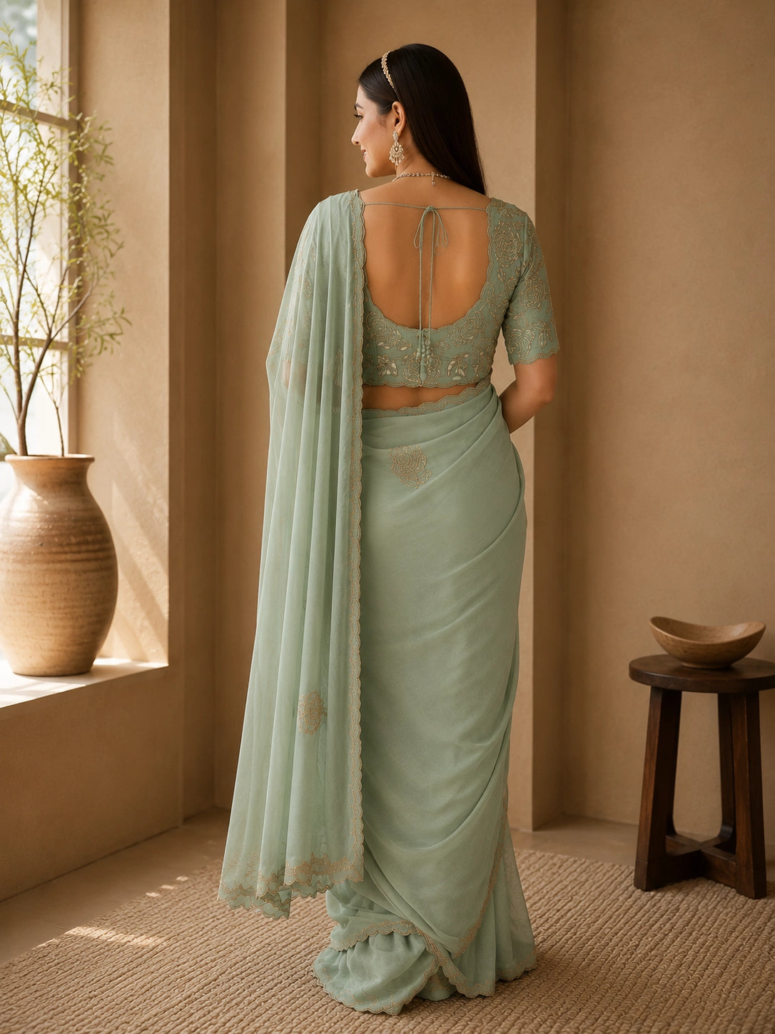 Sky Blue Embroidered Designer Saree with Sequins Work | Party & Wedding Wear Saree