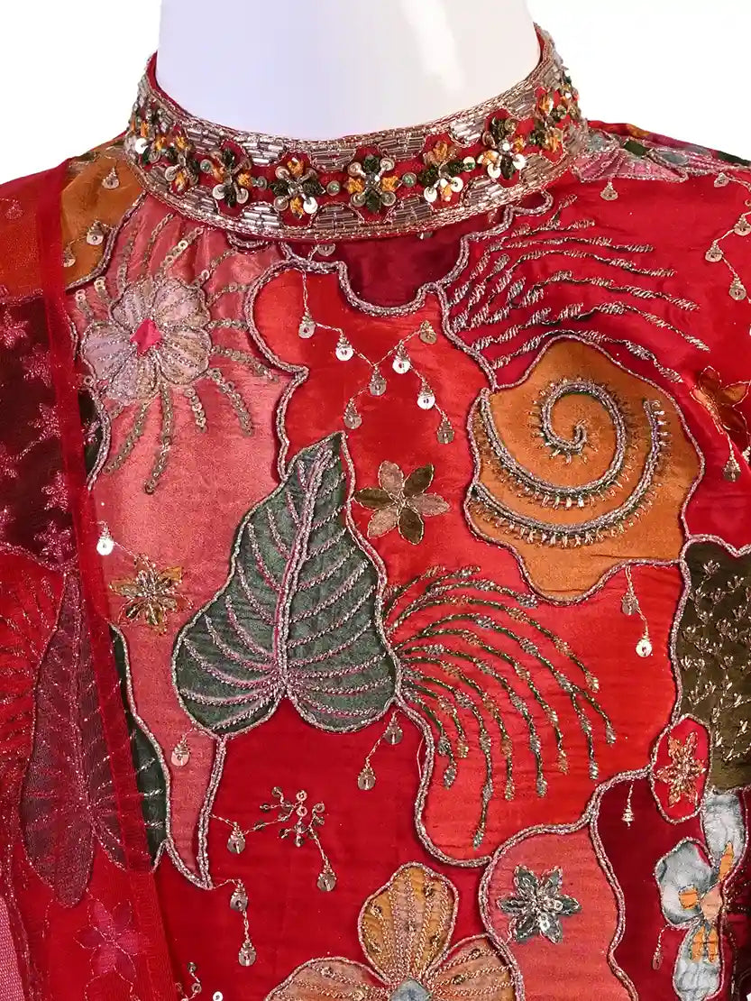 red floral printed lehenga choli for girls with dupatta satin silk party wear kids ethnic dress