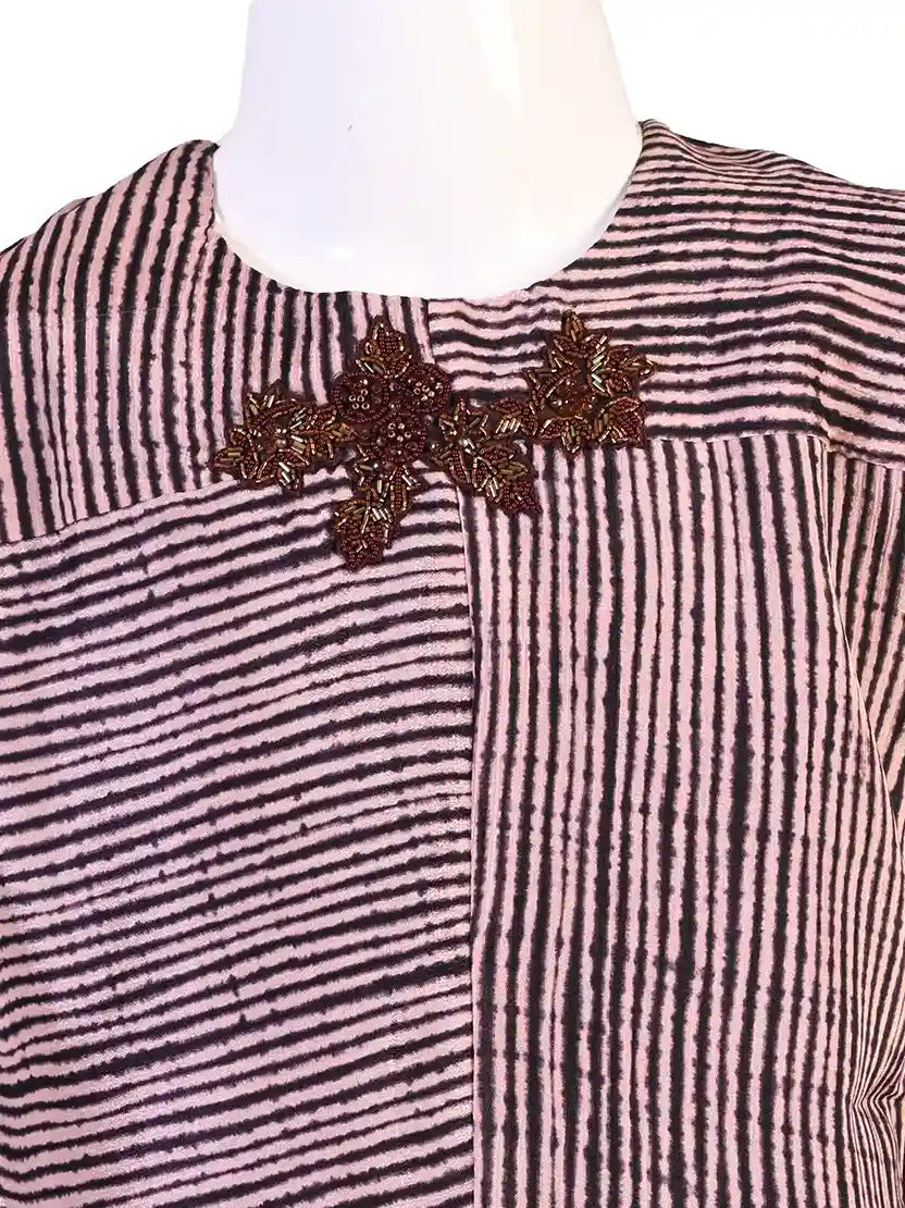 brown striped co ord set for girls with asymmetrical top and pants cotton slub casual kids outfit