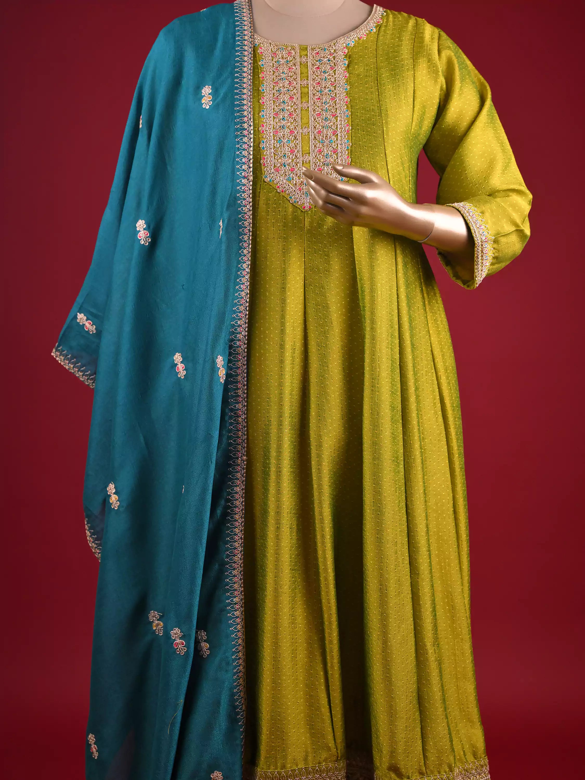 Traditional Dori Work Mehndi Anarkali Ethnic Dress