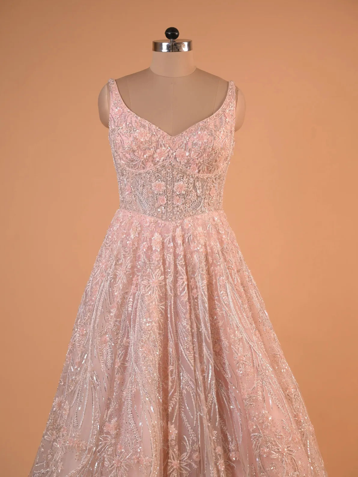 Blush Pink Sequin Embroidered A-Line Gown