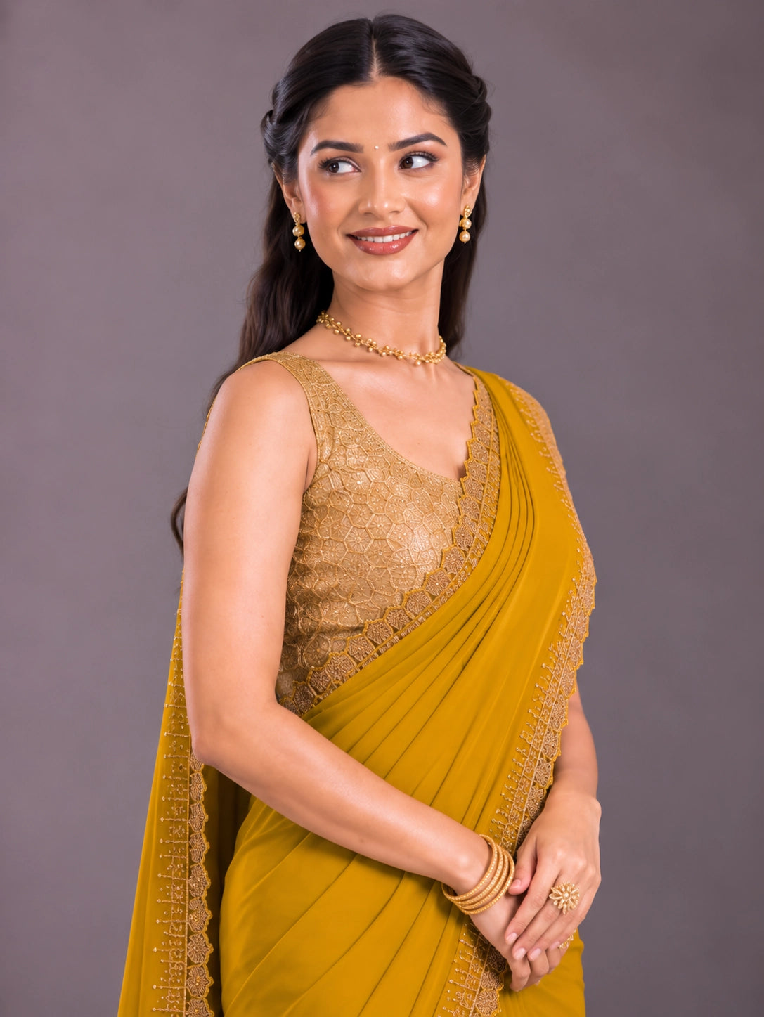 Elegant Mustard Saree with Delicate Embroidered Border