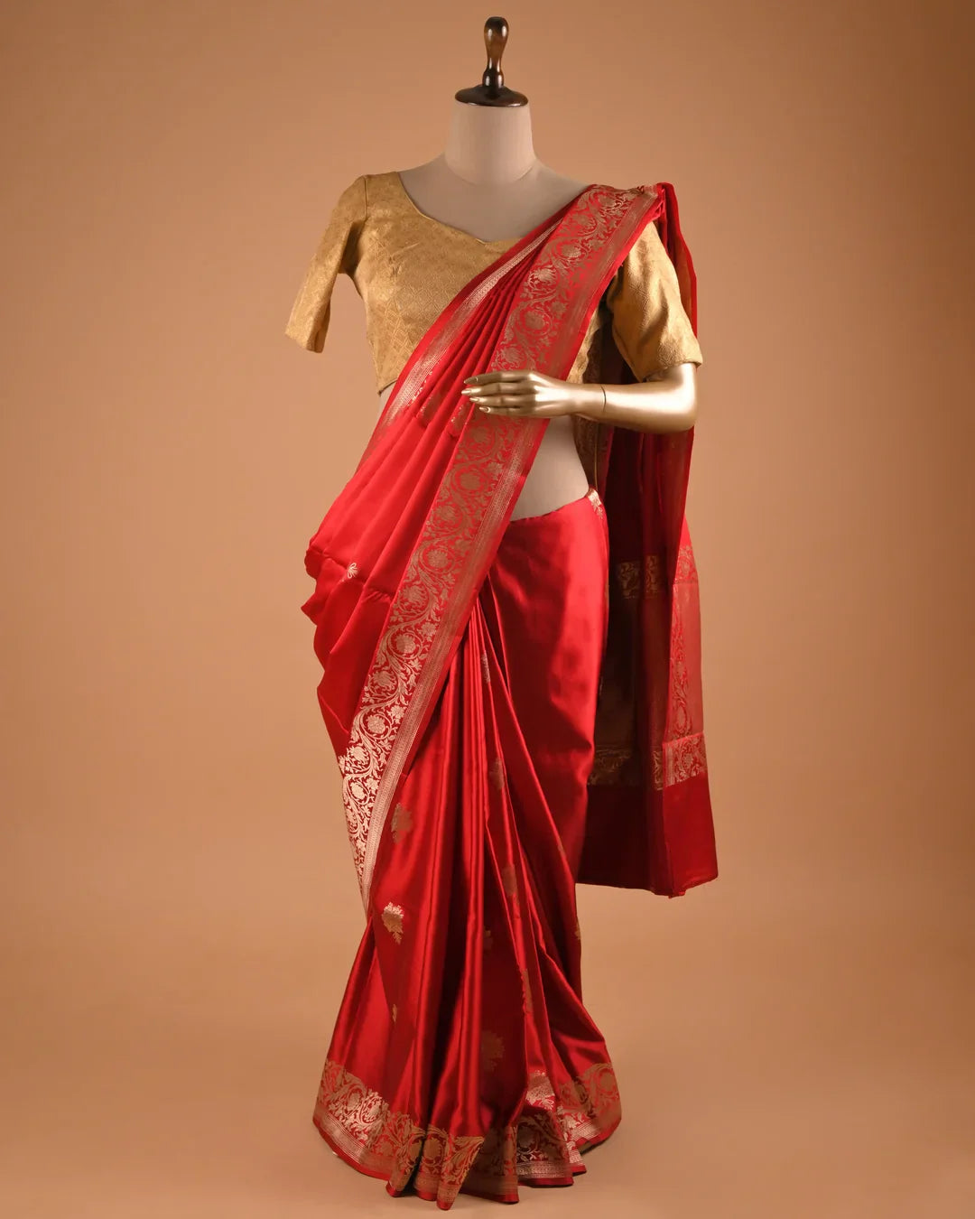 Classic Red Banarasi Designer Saree with Heavy Zari Pallu