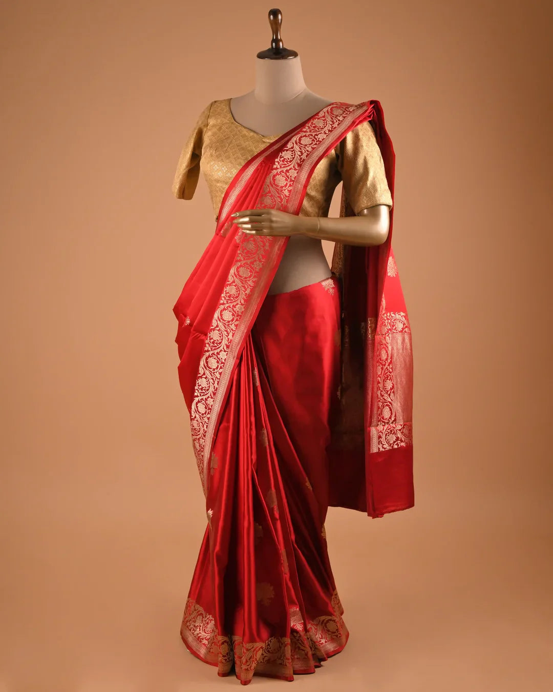 Classic Red Banarasi Designer Saree with Heavy Zari Pallu