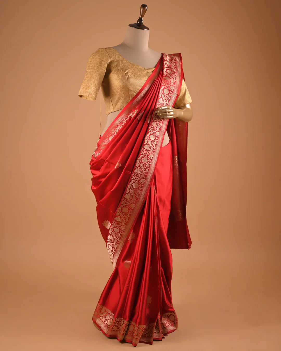 Classic Red Banarasi Designer Saree with Heavy Zari Pallu