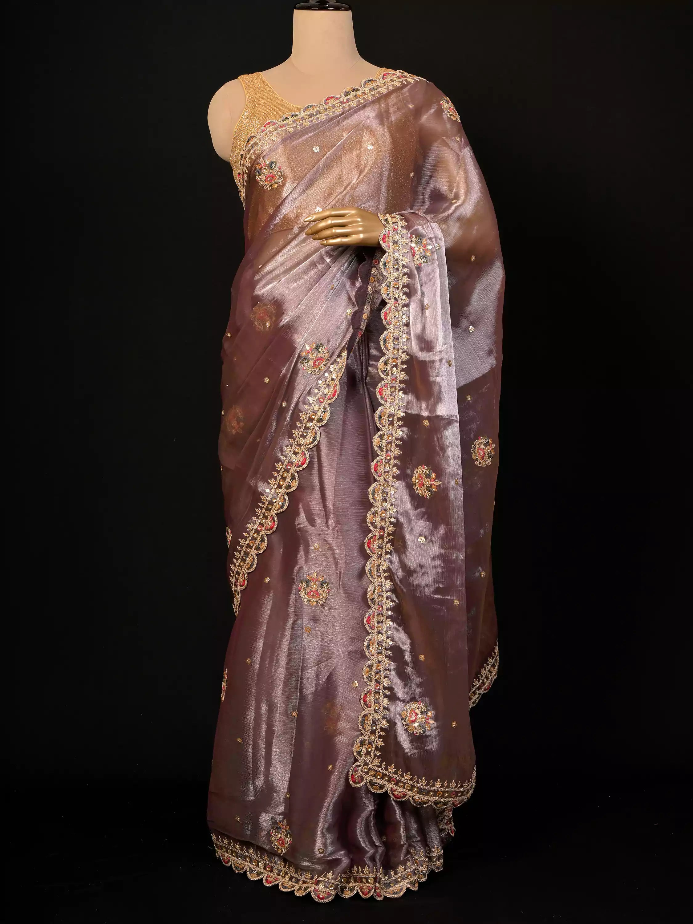 Pita Embroidered Saree with Cutwork Border