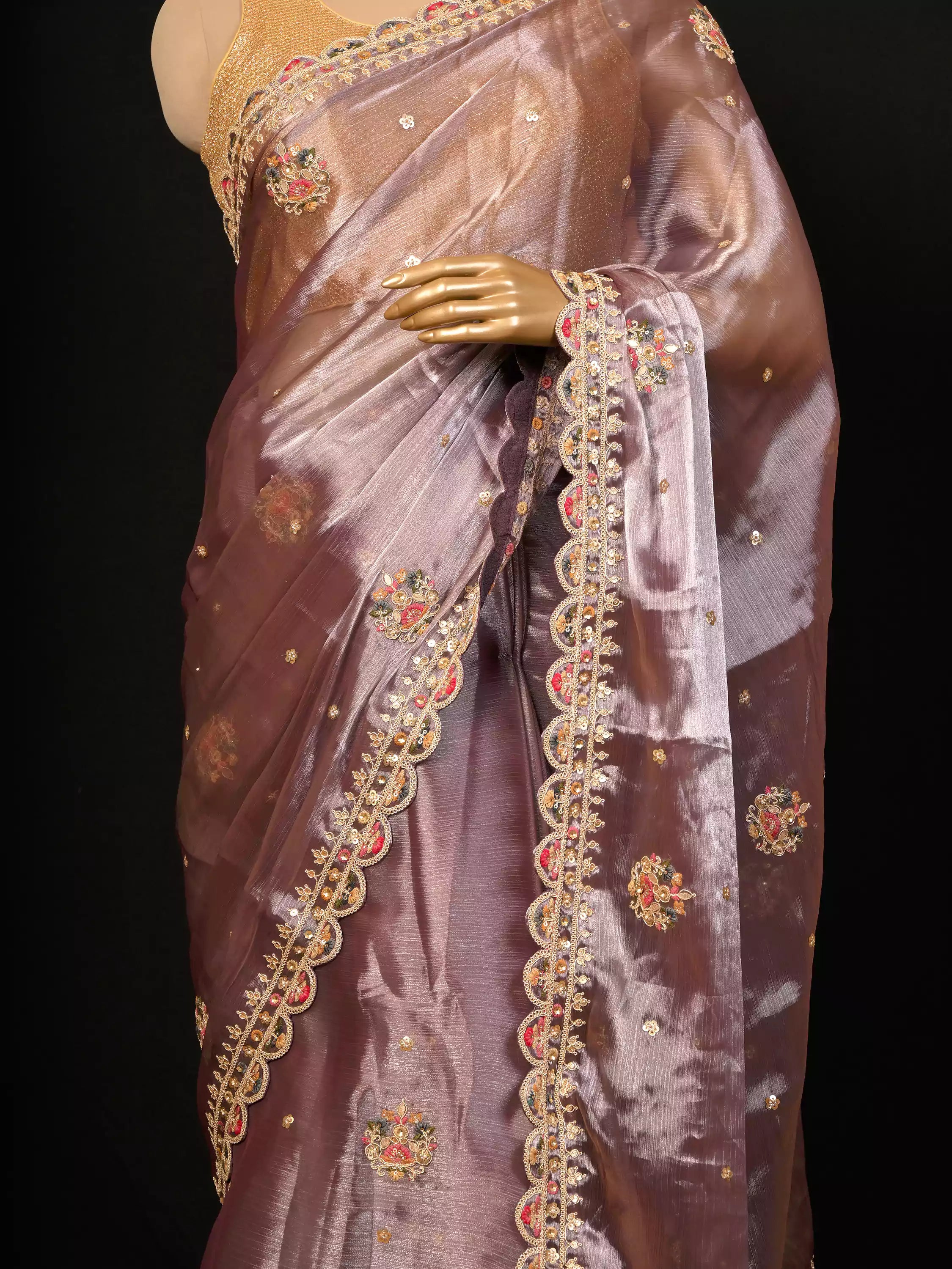 Pita Embroidered Saree with Cutwork Border