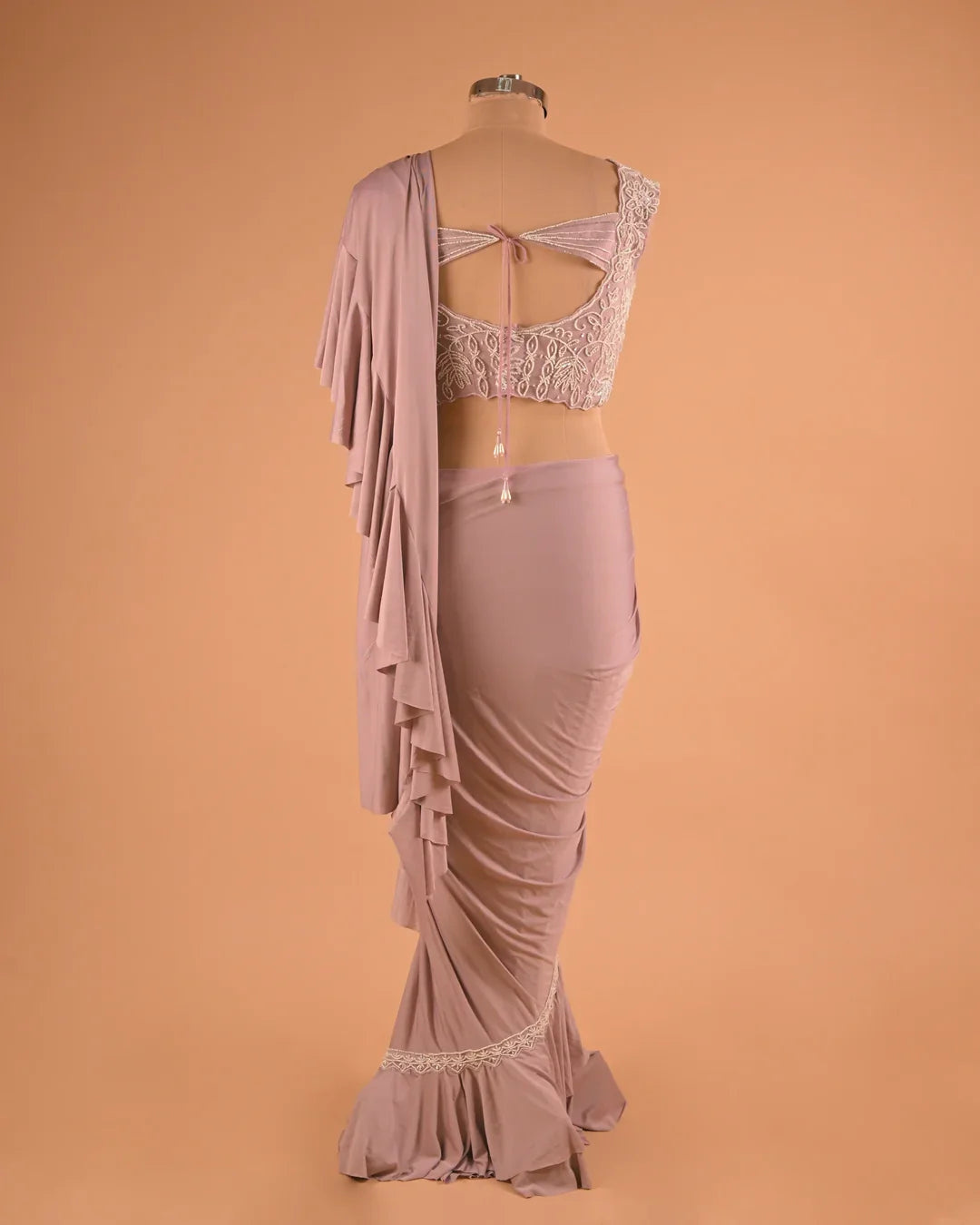 Mauve Ruffle Designer Saree with Lace Embroidered Blouse