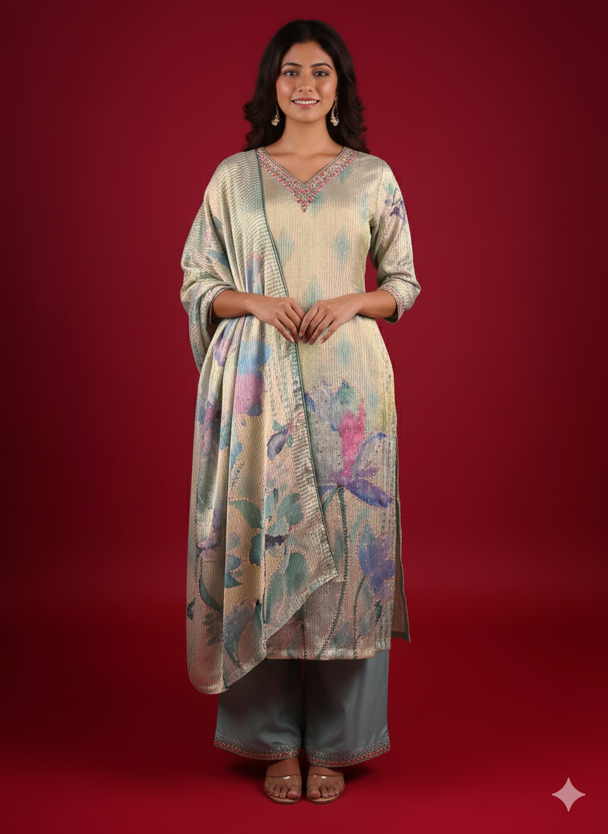 Sky Blue Gown with Kardana and Chid Work