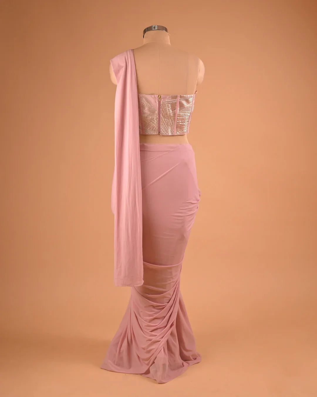 Pastel Pink One-Shoulder Designer Saree for Cocktail Parties