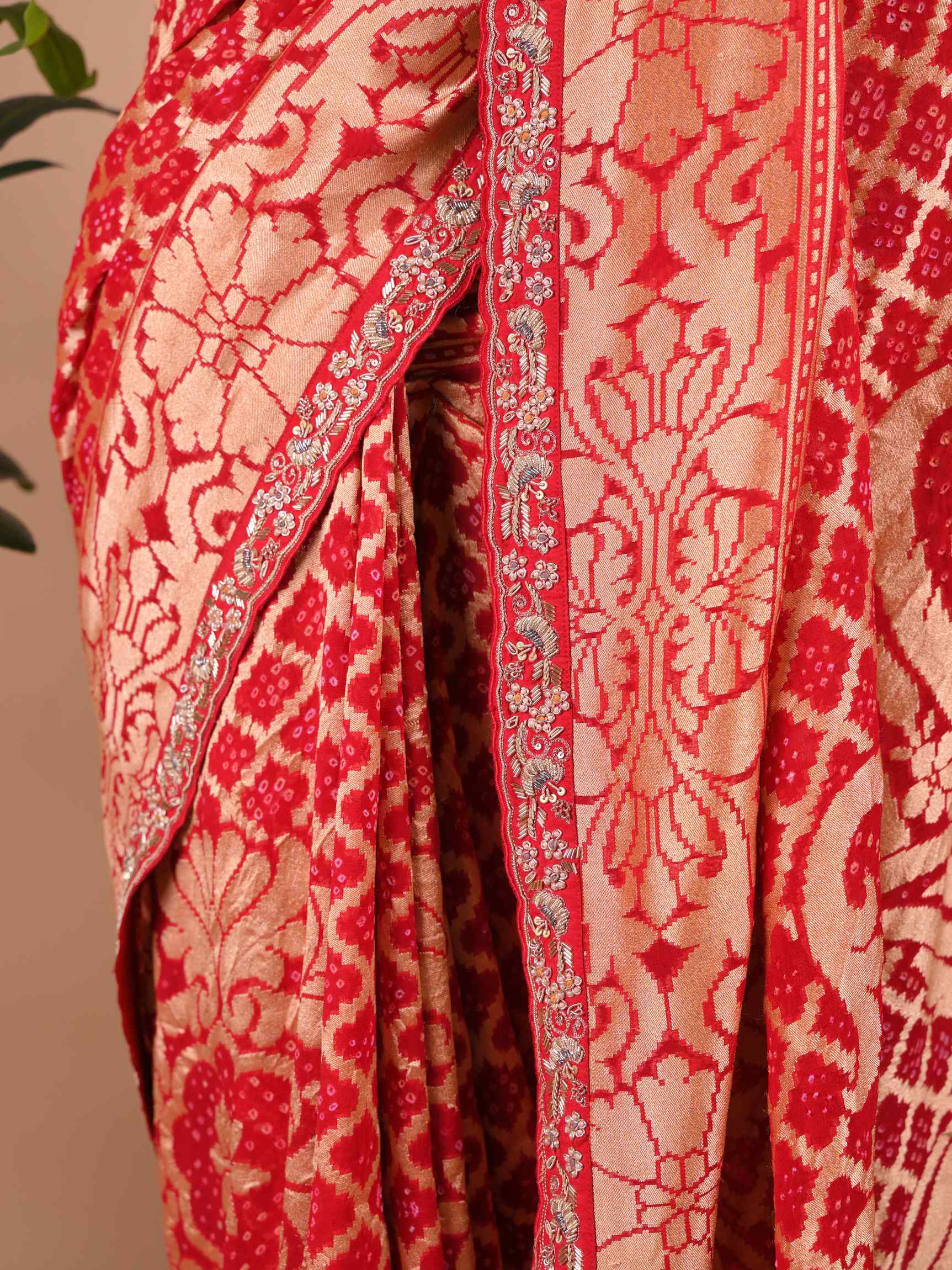 Red Banarasi Style Silk Saree with Heavy Gold Zari Work – Wedding Wear