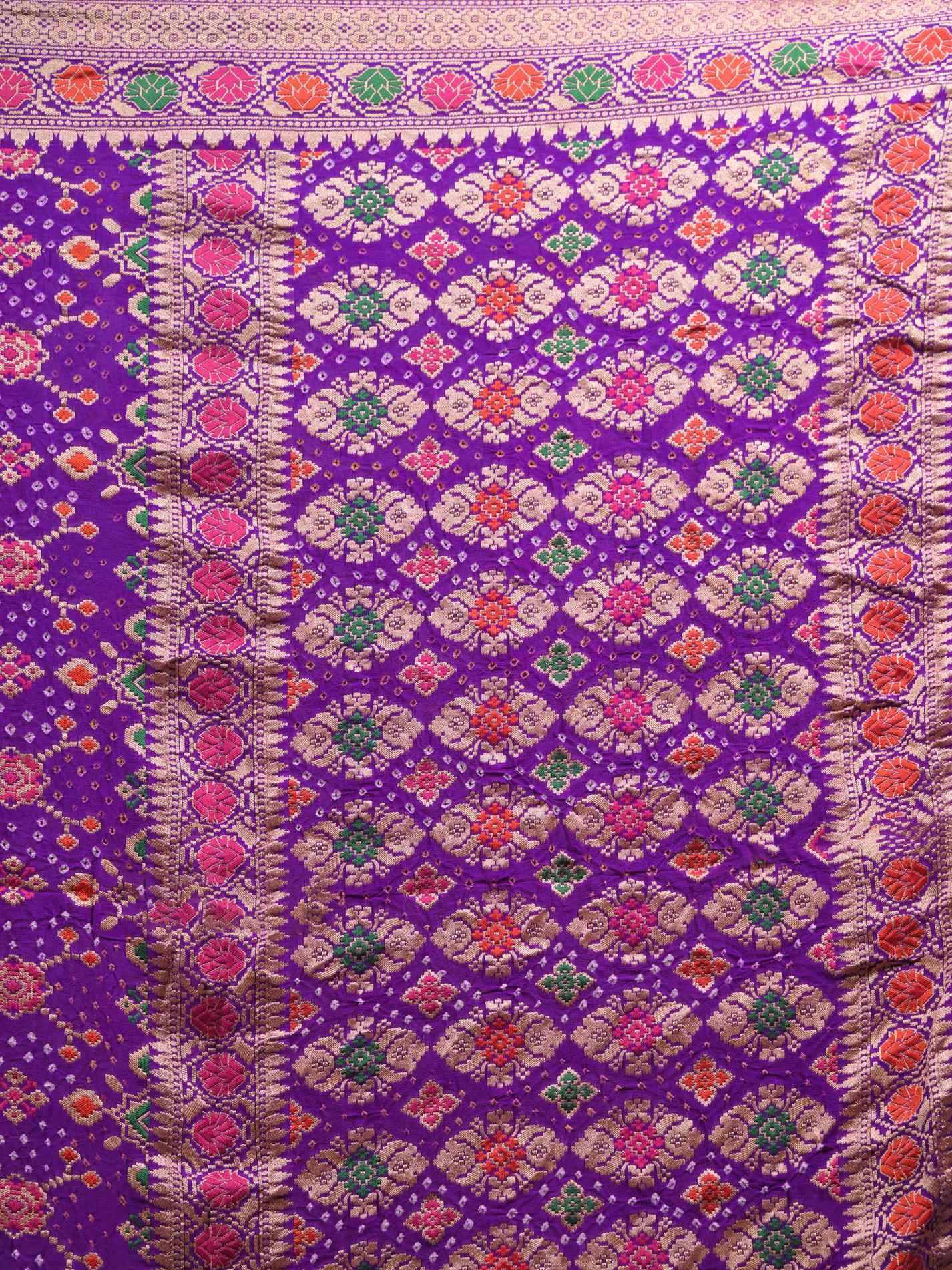 Royal Purple Banarasi Style Woven Saree with Multicolour Motifs & Zari Border