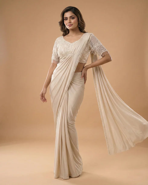 Silver Metallic Designer Saree with Contemporary Draping